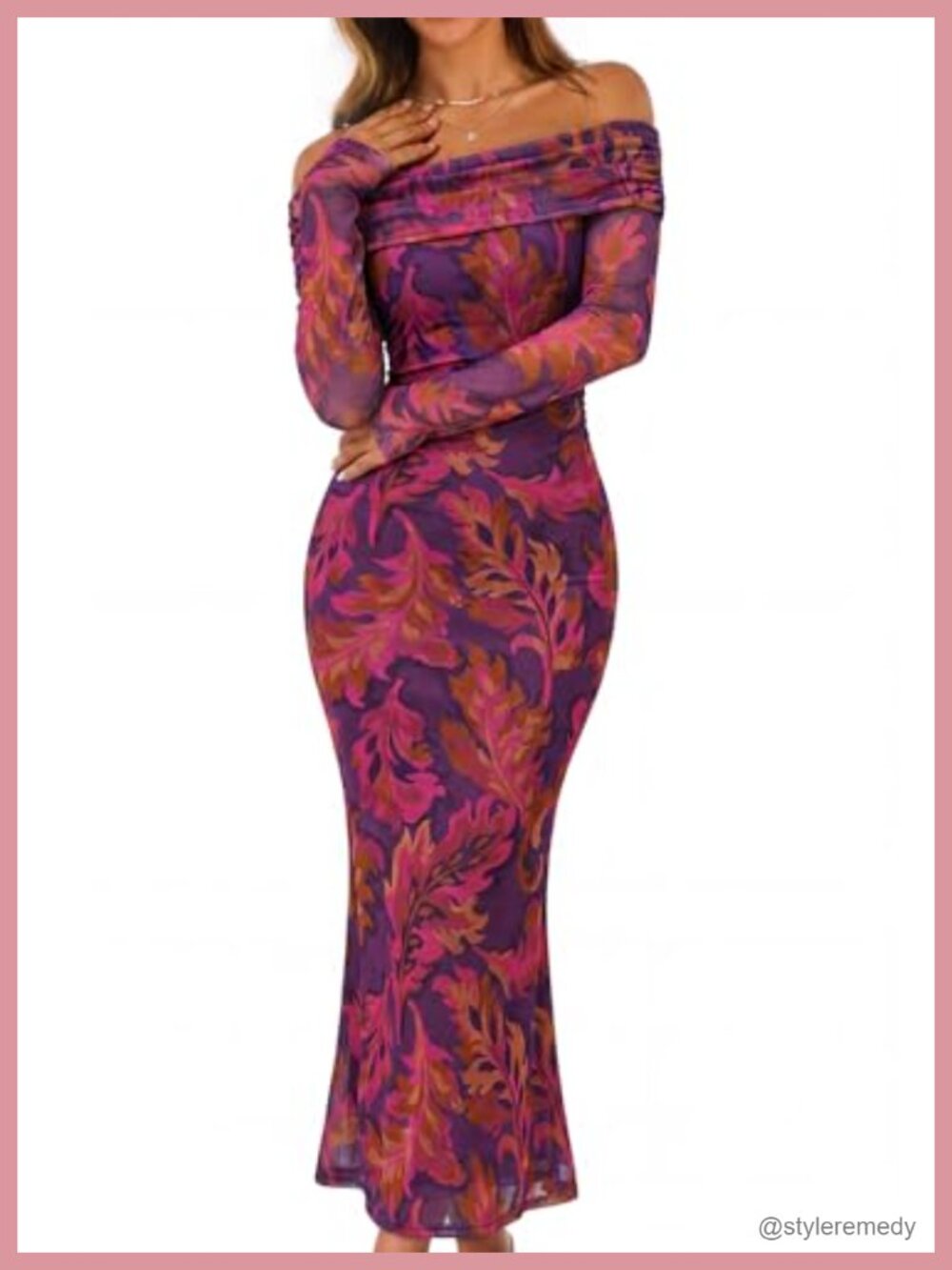 Off Shoulder Floral Bodycon Maxi Dress Long Sleeve Formal Party - Picture 1 of 6